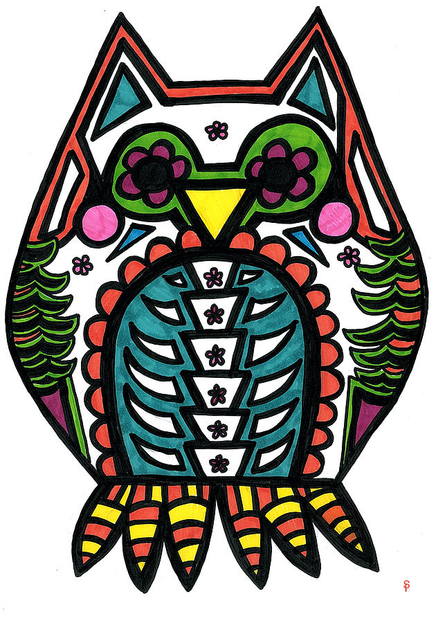 630x900 Sugar Skull Owl Drawing
