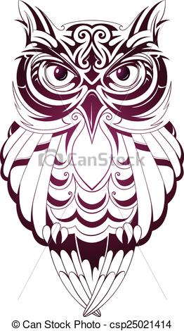 262x470 Owl Tattoo Vector Illustration With Owl Tattoo Isolated On White