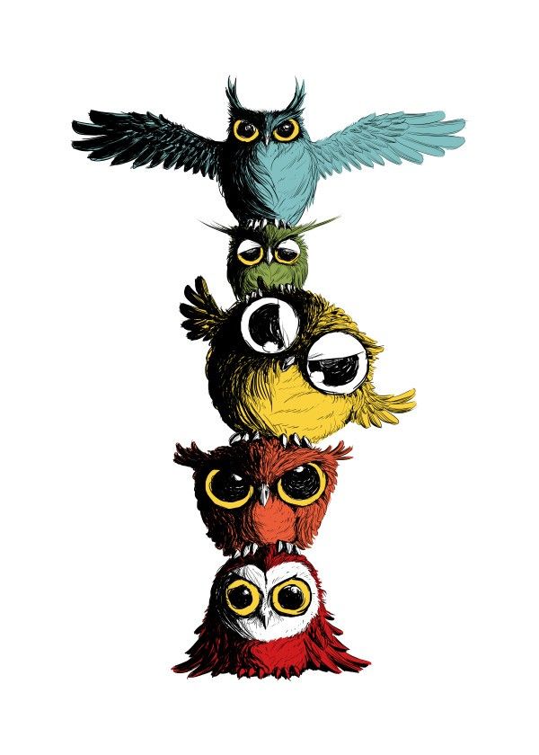 600x840 totem pole of owls cat, dog animal art owl art, totem pole