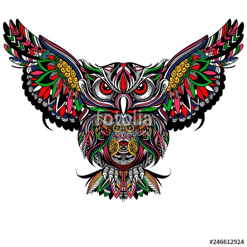 500x500 Owl With Open Wings And Claws Owl Drawn In Zentangle Style