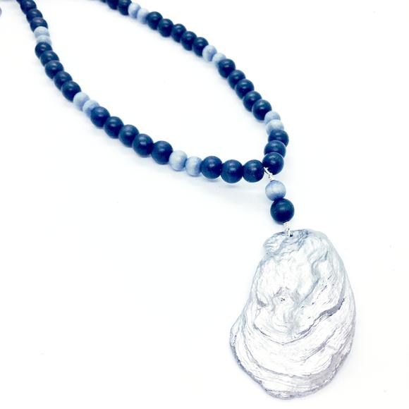 580x580 Blue Gray Silver Oyster Necklace I The Painted Pearl