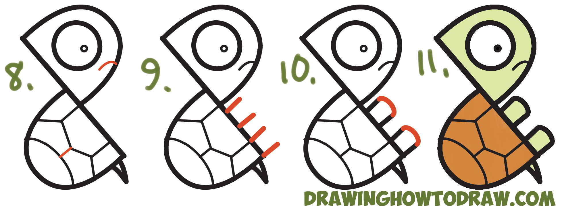1956x733 How To Draw A Cute Cartoon Turtle From Letter P Shapes Easy Step