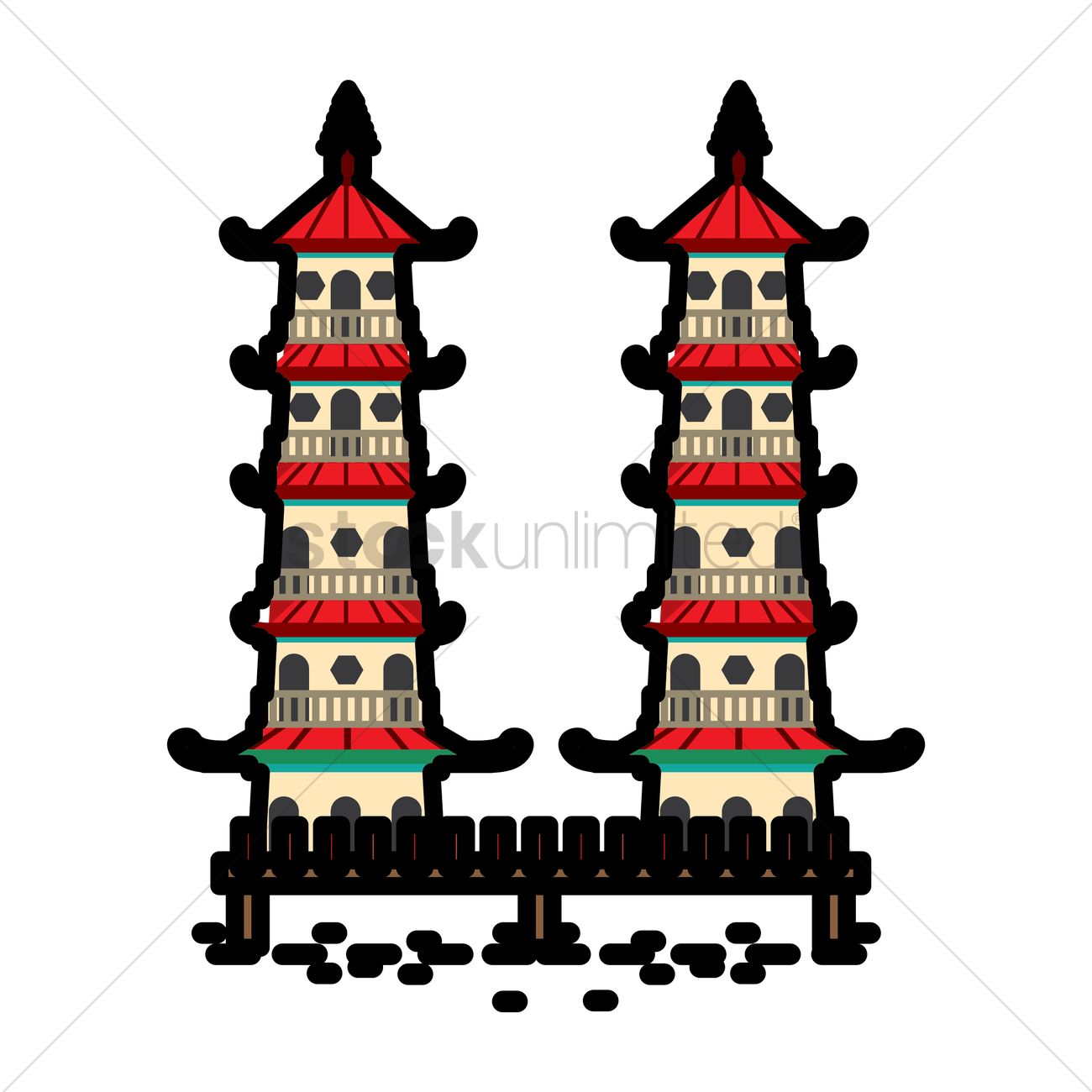 1300x1300 Dragon And Tiger Pagodas Vector Image