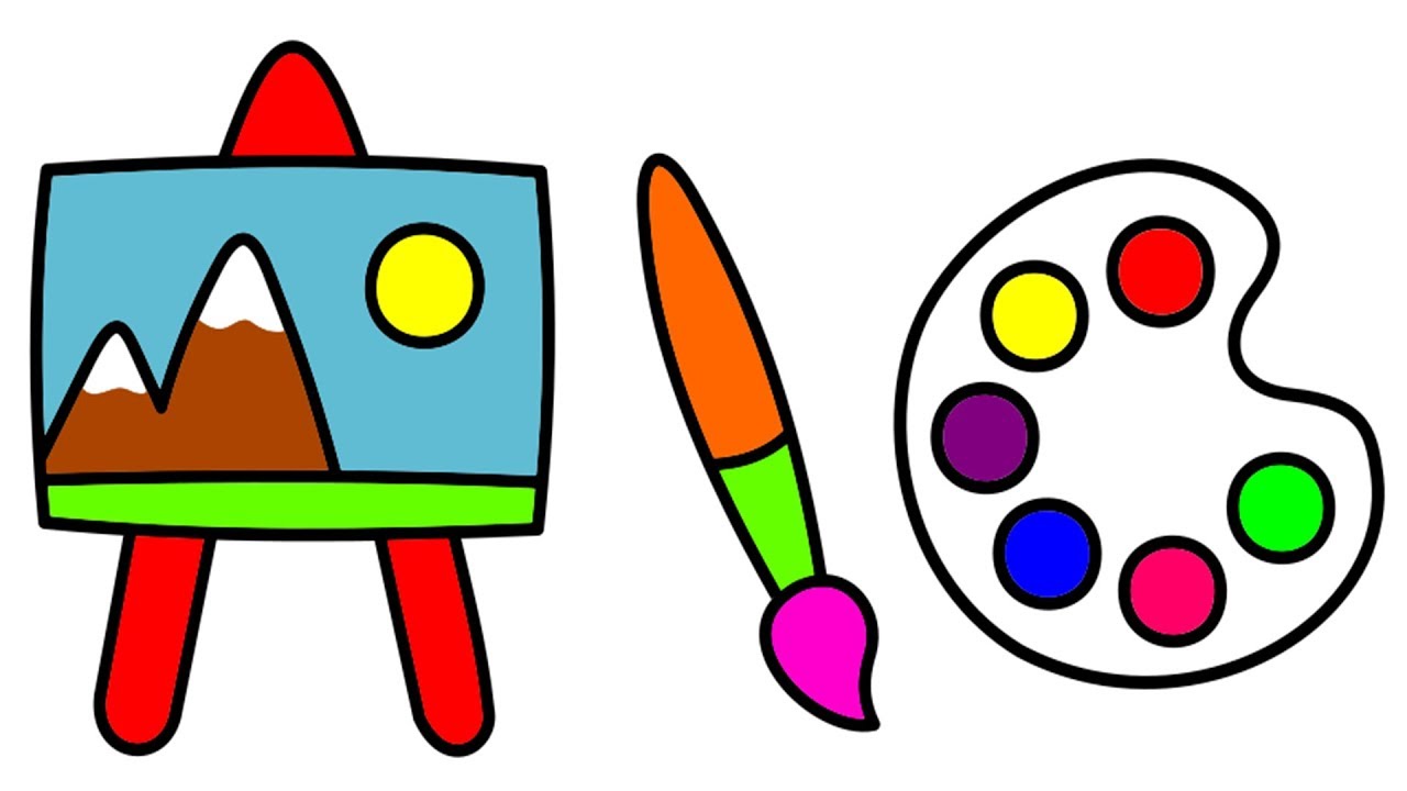 1280x720 How To Draw A Paint Set Easel, Canvas, Pallet, Brush Coloring
