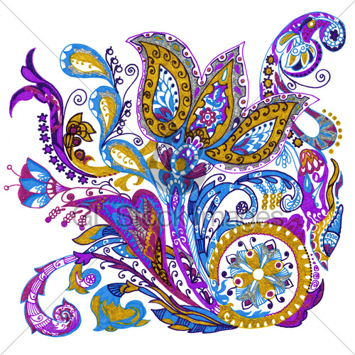 500x500 Paisley Flower Hand Drawing Illustration Gl Stock Images