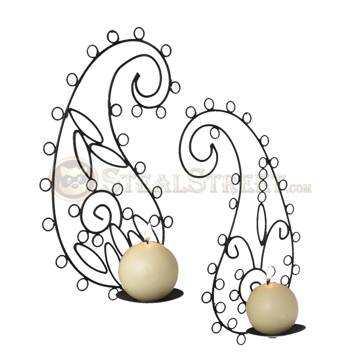 700x698 Iron Paisley Design Wall Mount Sconce Candleholders Set