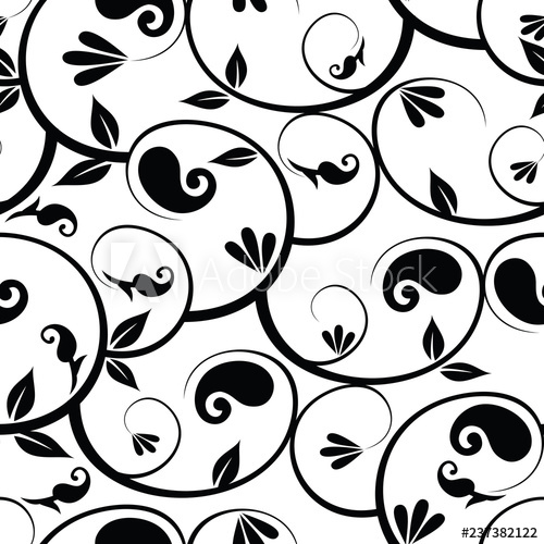 500x500 Seamless Black And White Victorian Paisley Pattern