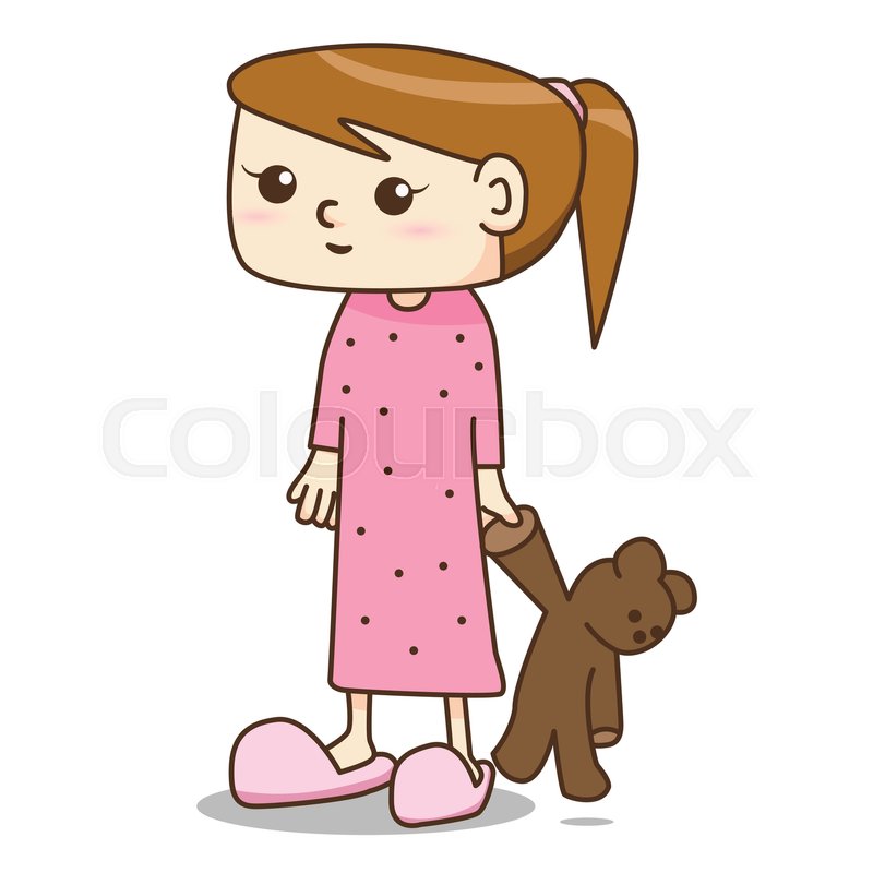 800x800 Cartoon Girl In Pajamas Dress With Her Stock Vector Colourbox