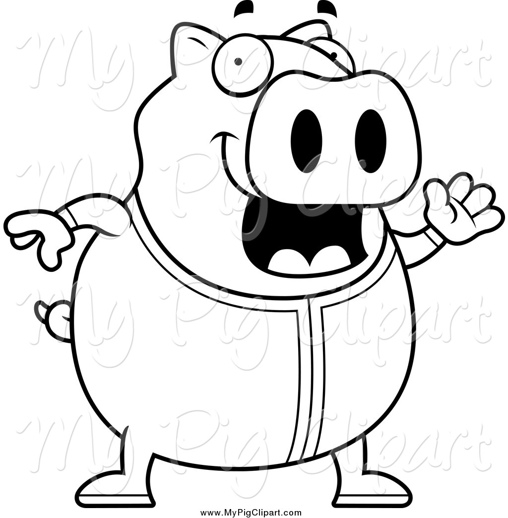1024x1044 Swine Clipart Of A Black And White Pig Waving In Pajamas