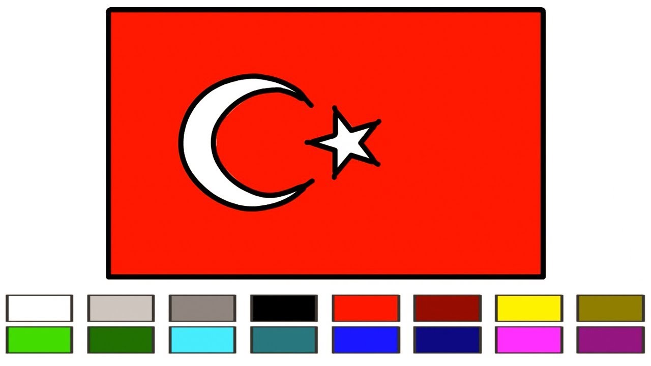 1280x720 The Flag Of Turkey How To Drawing Coloring Easily For Kids Step