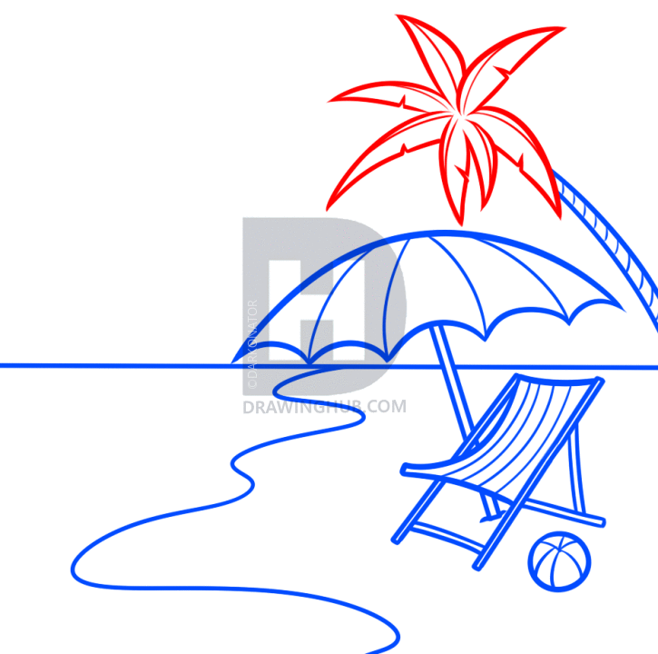 725x720 How To Draw A Beach Scene, Step