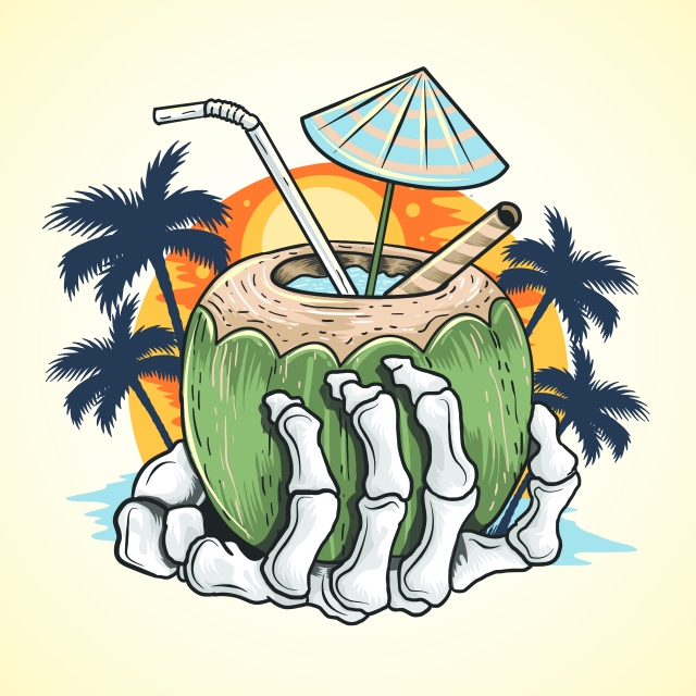 640x640 Summer Coconut Tree And Hand Skull At Beach, Art, Artwork, Artwork