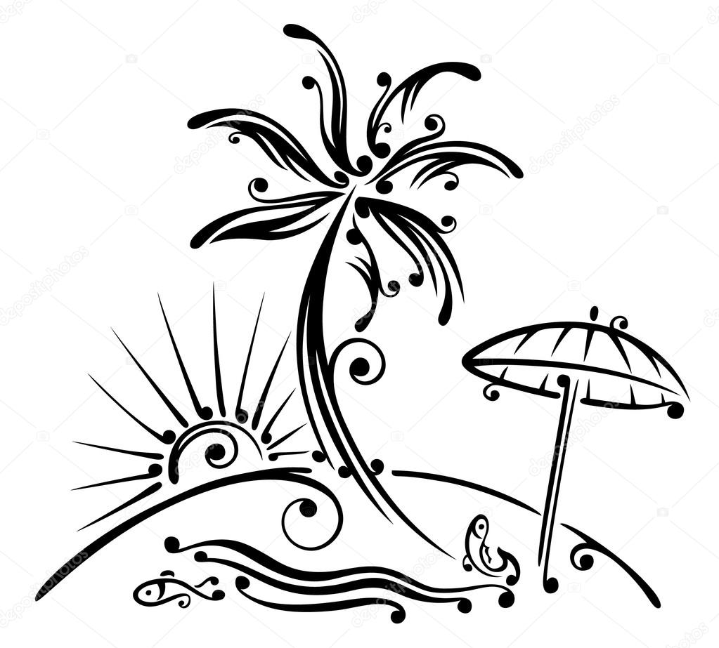 1023x923 Beach Drawing Palm Tree For Free Download