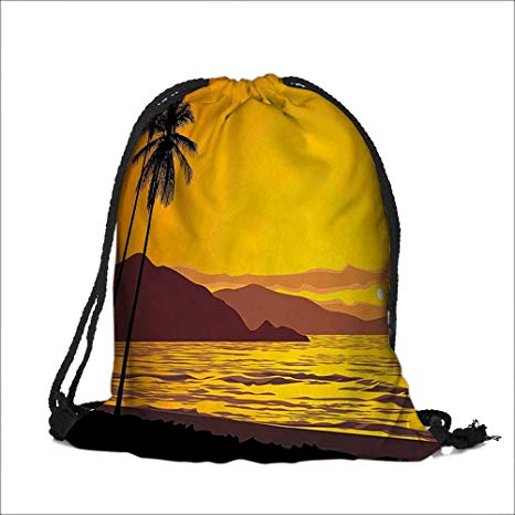 466x466 Draw Pocket Polyester Backpack Palm Tree On The Beach