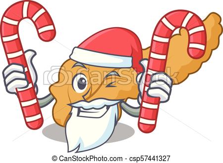450x330 Santa With Candy Pancreas Mascot Cartoon Style Vector Illustration