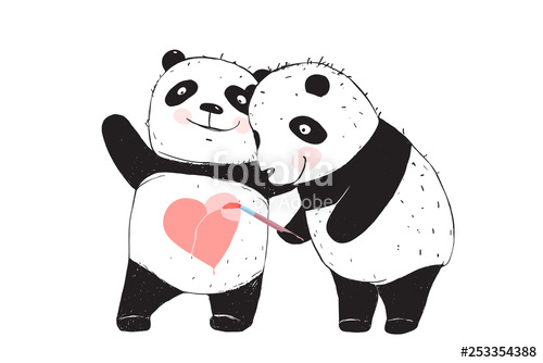 500x334 Panda Bear Drawing Love Heart Stock Image And Royalty Free Vector