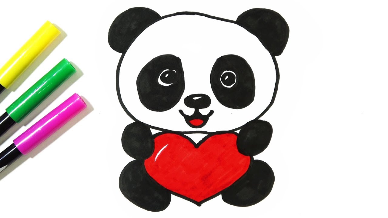1280x720 How To Draw A Cute Panda Holding A Heart Hde