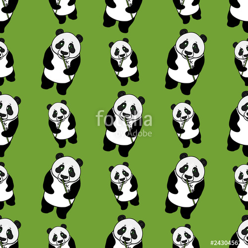 500x500 Wild Whole Panda Eating Bamboo Seamless Pattern Vector Hand Drawn