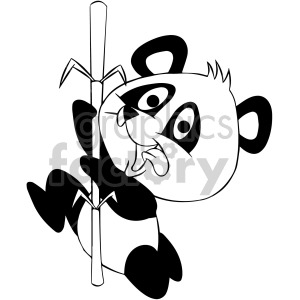 300x300 Black And White Cartoon Panda Bear Eating Bamboo Clipart Royalty