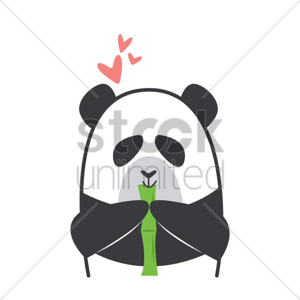 600x600 Cartoon Panda Eating Bamboo Vector Image