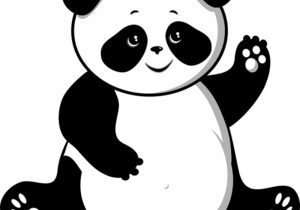 300x210 Panda Bear Line Drawing Cartoon Illustration Of Funny Giant Panda