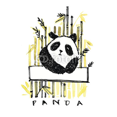 400x400 Hand Drawn Panda With Bamboo Vector Illustration Isolated