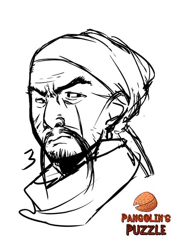 600x823 early concept art of boss feng, a character from pangolin's puzzle