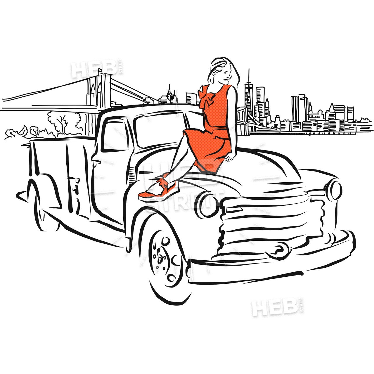1280x1280 girl on car in front of new york city panorama hebstreits sketches