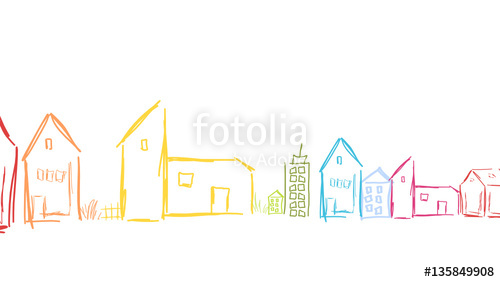 500x282 haus panorama stadt dorf bunt farbig platz stock