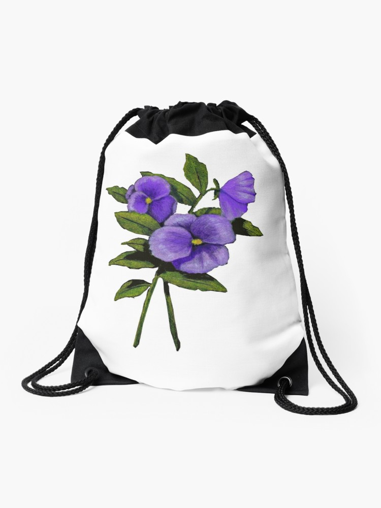 750x1000 purple pansies original colour pencil drawing, flowers