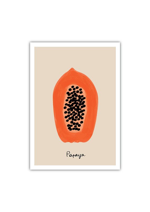 570x805 Papaya Art Print, Fruit Illustration, Kitchen Decor, Vegetable