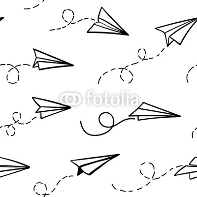 400x400 Seamless Pattern With Vector Paper Airplane Travel, Route Symbol