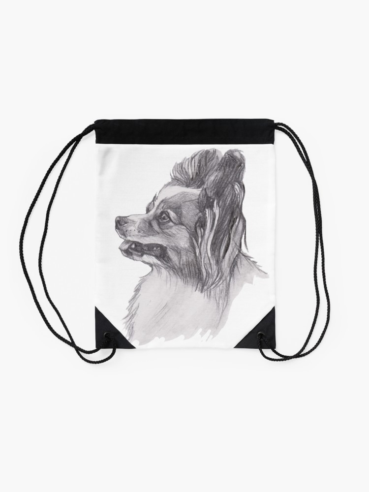 750x1000 Classic Papillon Dog Profile Drawing Drawstring Bag