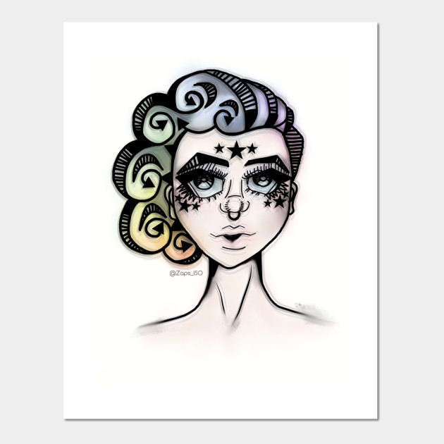 630x630 Art Style Punk Retro Woman Hand Drawn Girl Rainbow Geometric Line