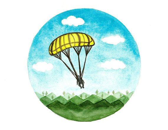570x442 Original Watercolor Painting Parachute Paragliding Art Spring