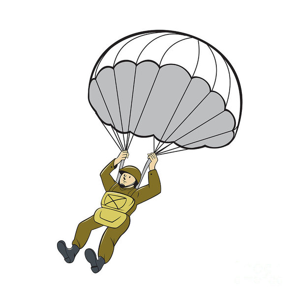 600x600 American Paratrooper Parachute Cartoon Poster