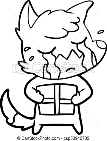 359x470 Crying Fox Cartoon With Parcel