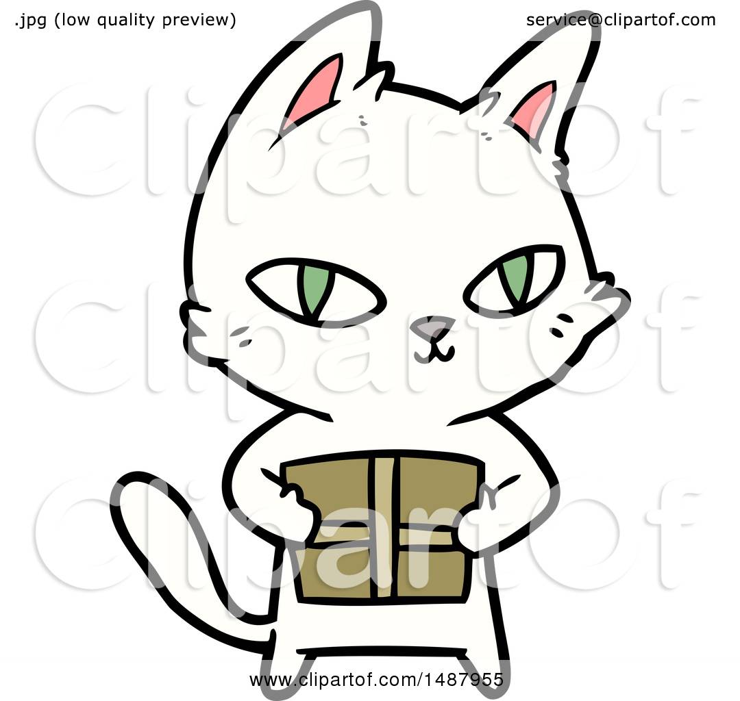 1080x1024 Cartoon Cat Holding Parcel