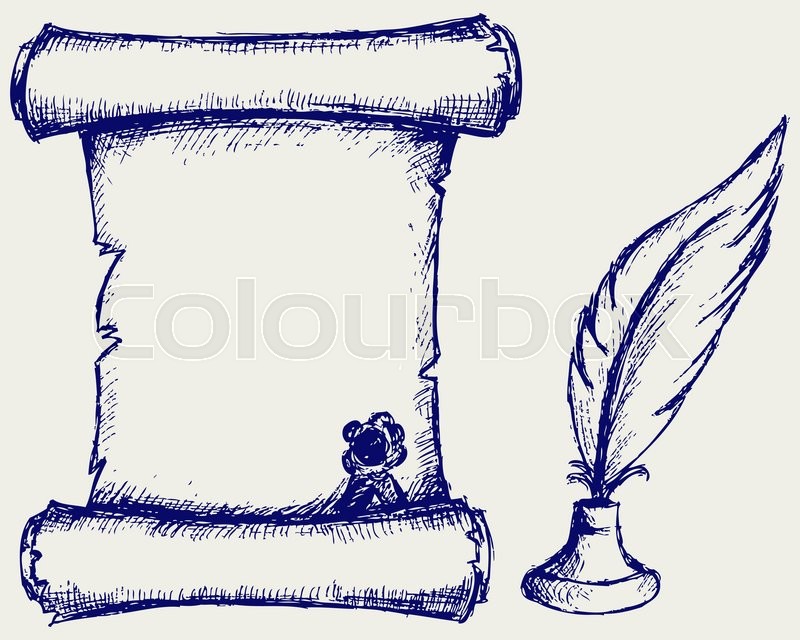 800x640 Parchment Scroll And Feather Vector Stock Vector Colourbox