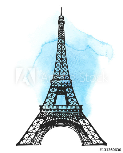 400x500 eiffel tower in paris vector illustration on a watercolor stain