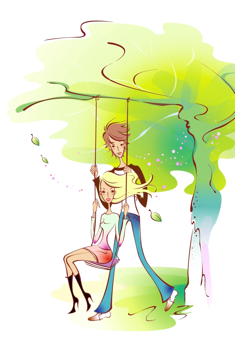 800x1200 Download Wallpaper Couple, Art, Drawing, Love, Swing