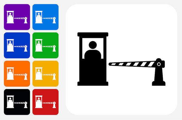 600x398 Parking Booth And Cashier Icon Square Button Set Art Print