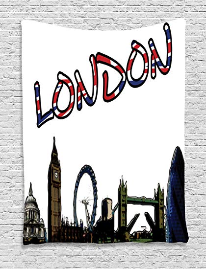 420x550 Ambesonne London Tapestry, Cartoon Drawing Style