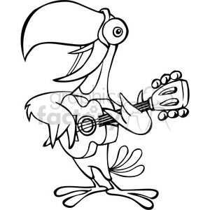 300x300 Cartoon Parrot Playing A Guitar Outline Clipart Royalty Free