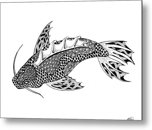 493x422 Zentangle Koi Metal Print