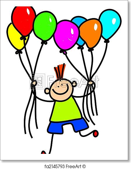 450x580 Free Art Print Of Balloon Boy Whimsical Drawing Of A Cute Little