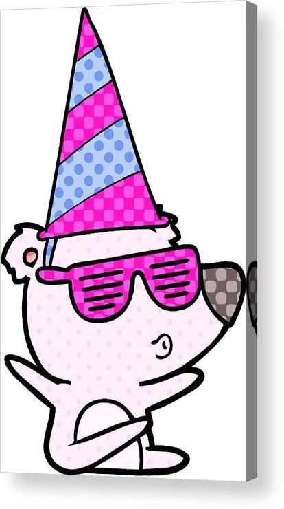 414x740 Cartoon Whistling Bear Wearing Party Hat Acrylic Print