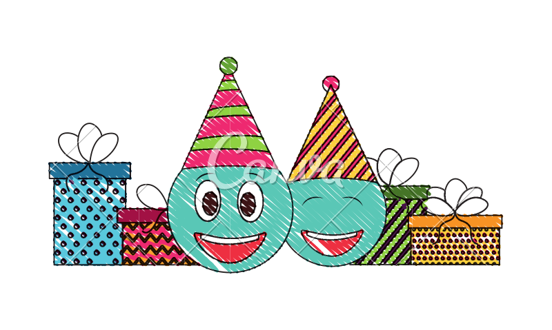 800x479 Birthday Emoji Face With Party Hat And Gifts Drawing Color