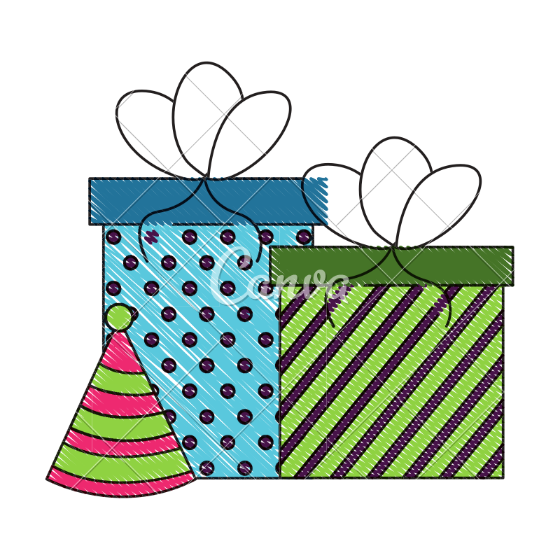 800x800 Birthday Gift Boxes And Party Hat Drawing