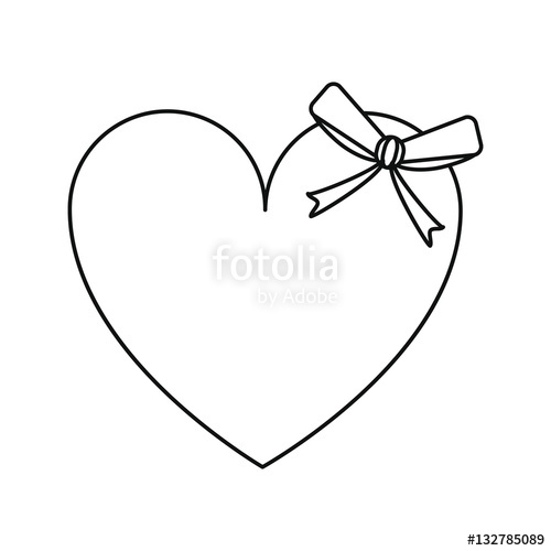 500x500 Cute Love Heart Passion With Bow Line Vector Illustration